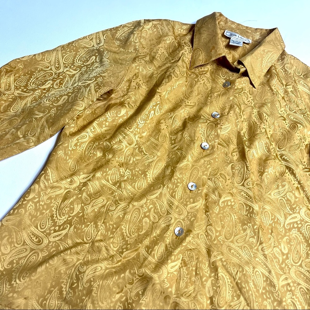 Gold 100% Silk Button Down - Picture 5 of 5
